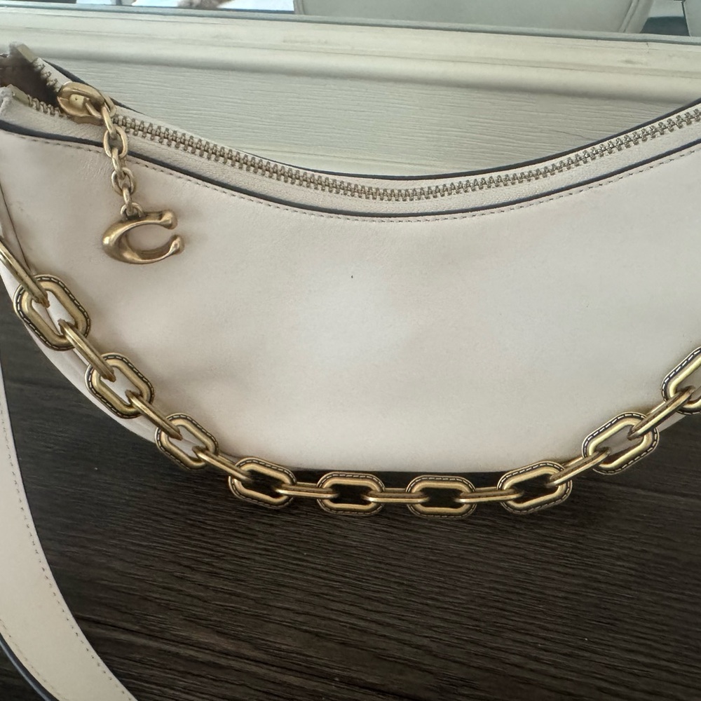 Coach Cream Crescent Shoulder Bag with Gold Hardware and Adjustable Strap - Picture 10 of 12